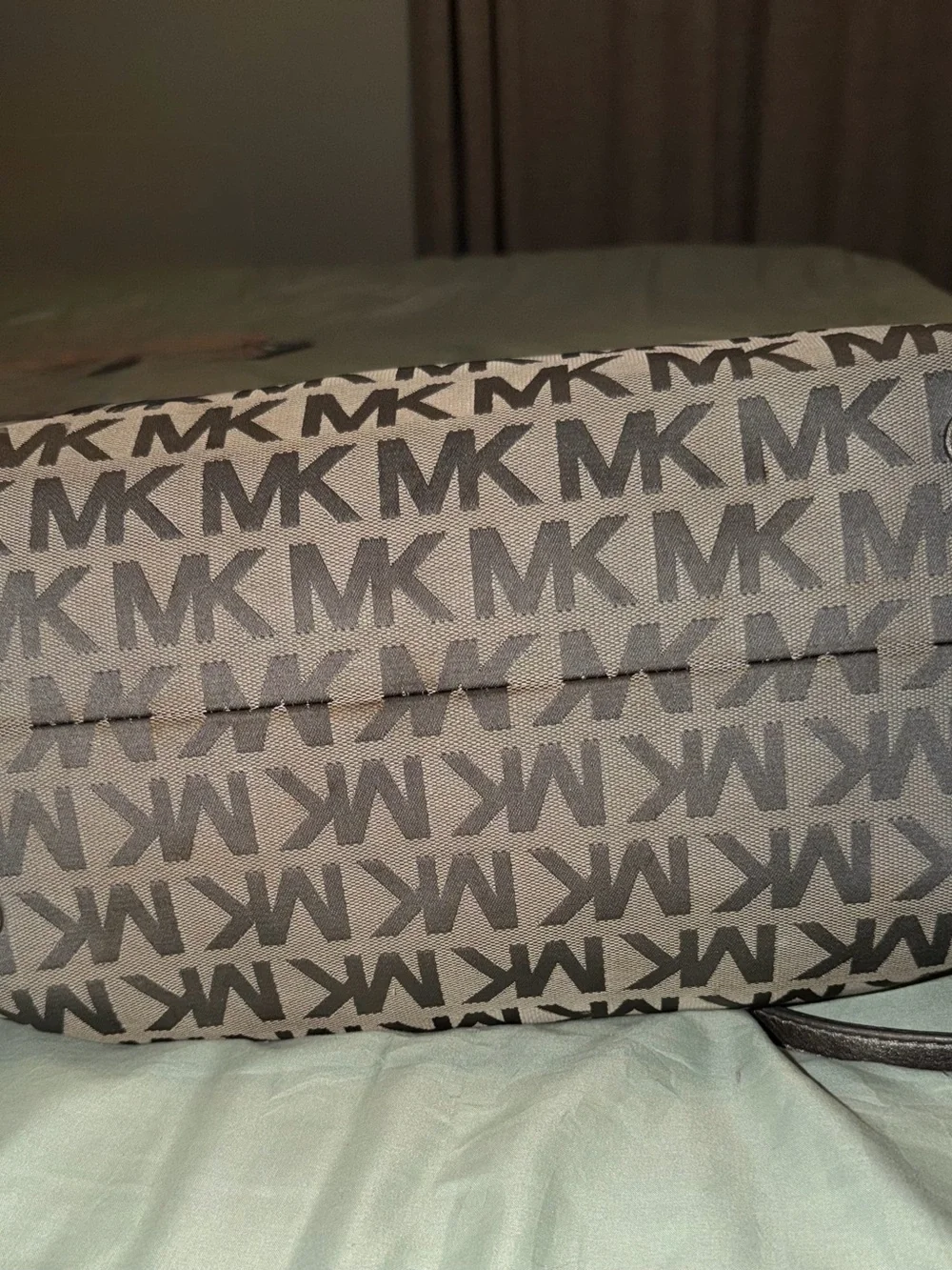 Michael Kors Gray MK Monogram Satchel with Metallic Handles